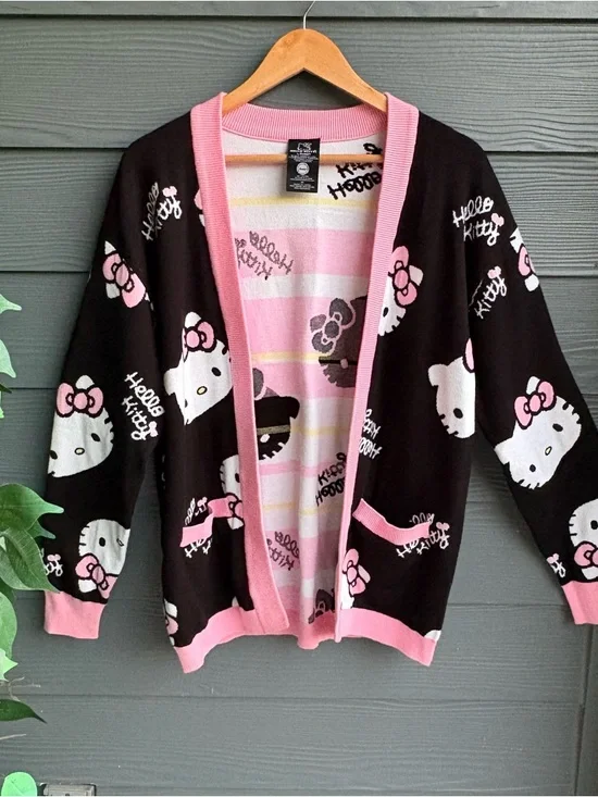 Hello Kitty Black & Pink Relaxed Fit Cardigan Jacket - Picture 2 of 6
